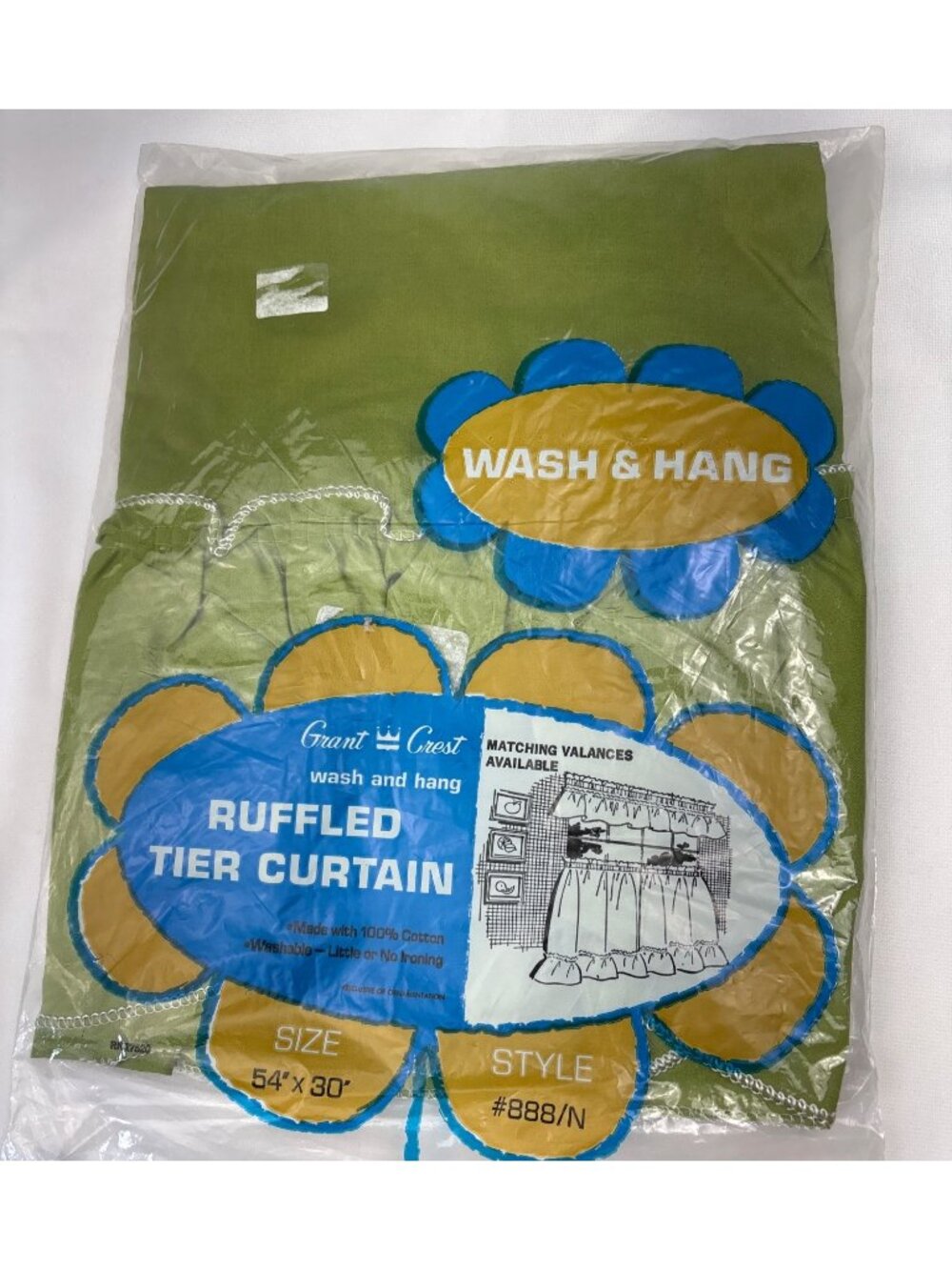 Grant Crest Ruffled Tier Curtain 54"x30" #888/N Green Cotton New
